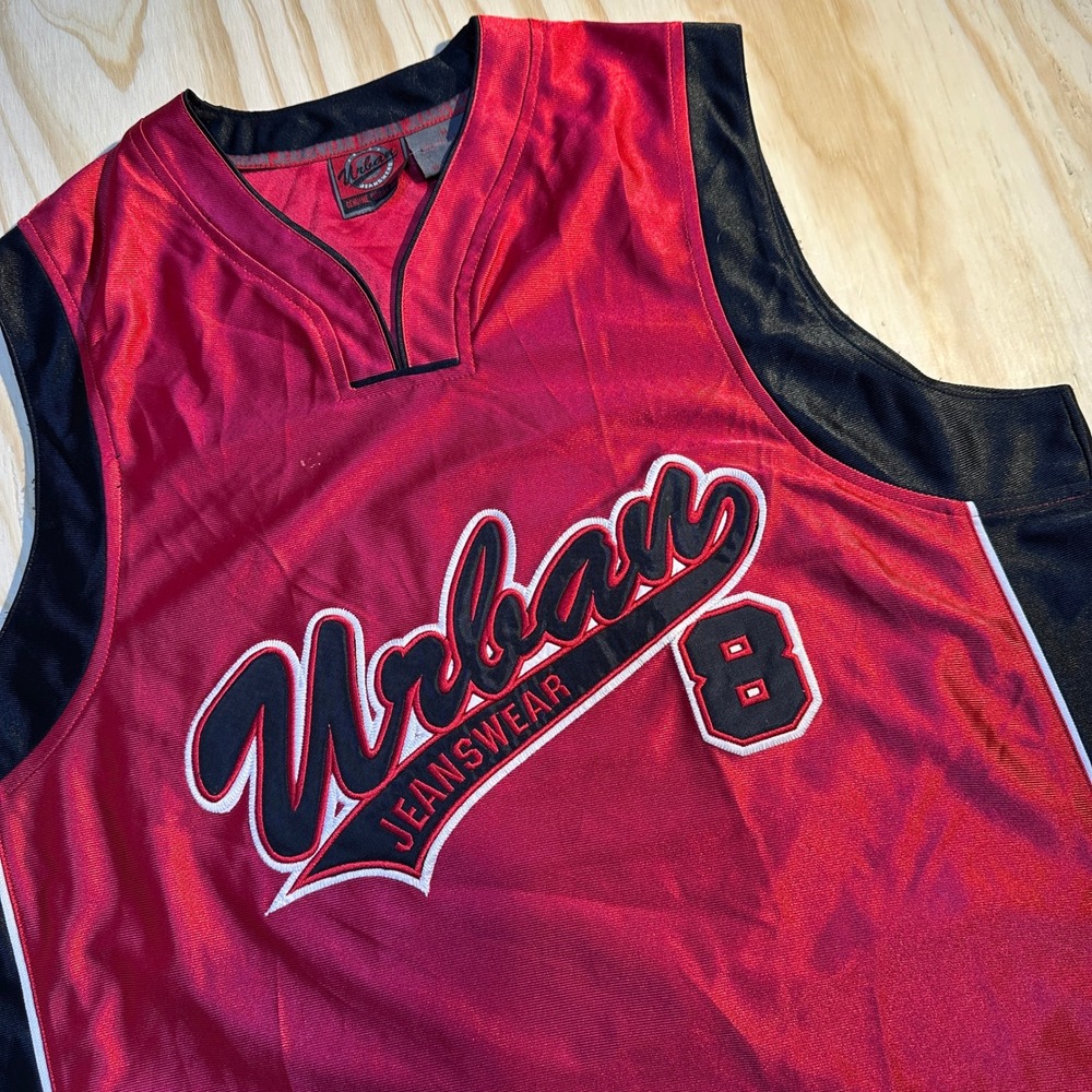 Urban Jeanswear Mens Medium Red Black Basketball Jersey Number 8 Embroidered Y2K